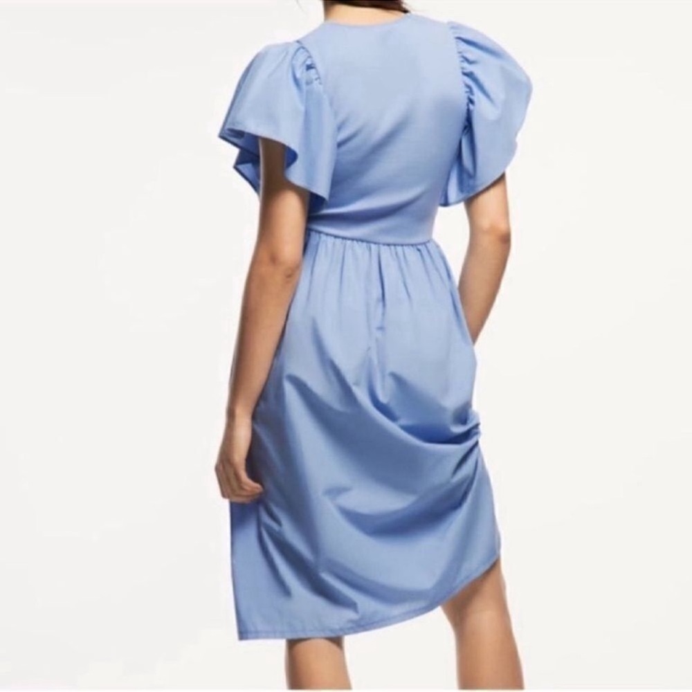 Zara Ruffle Sleeve Blue Midi Dress(Size Medium)